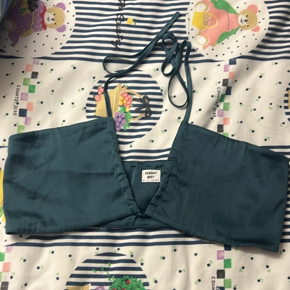 Sunday Best blue satin Cora halter top
